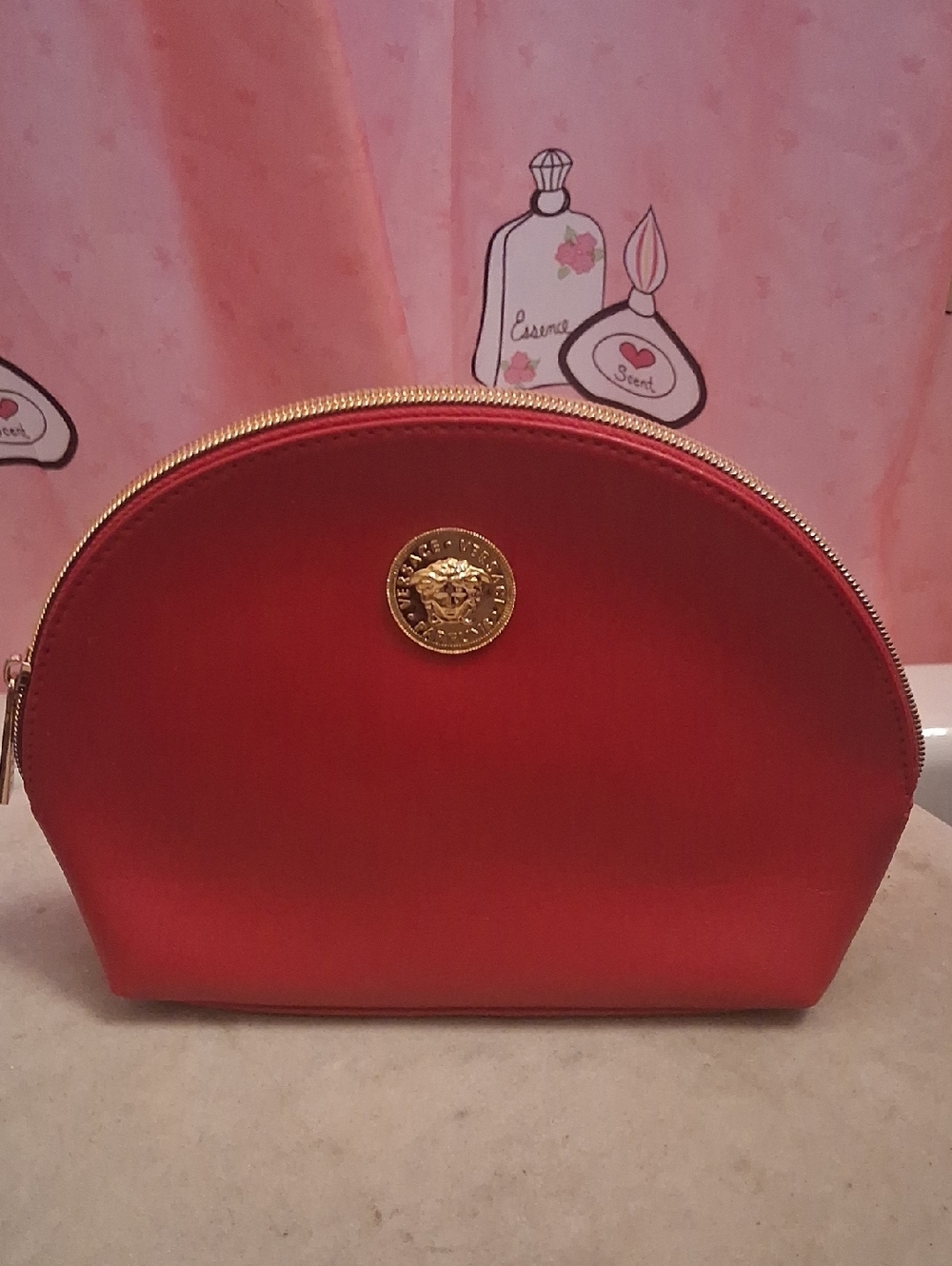 New Versace Cosmetic Pouch with Gold Medusa Medallion